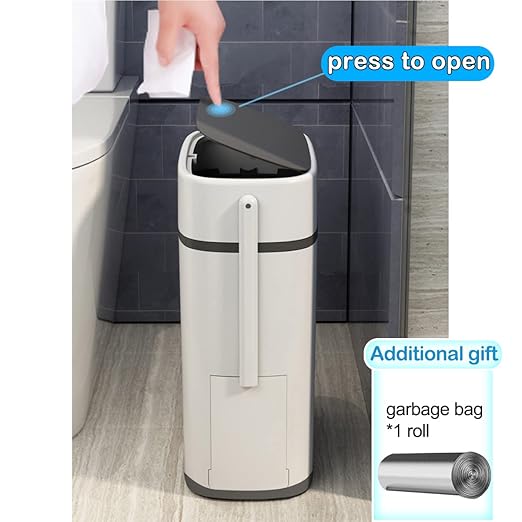 3.7 Gallons Bathroom Trash Can and Toilet Brush Set, 14 Liter Slim Trash Can with Toilet Brush Holder Set for RV, Black lid