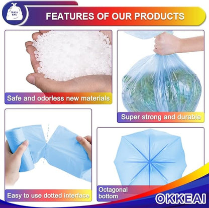 OKKEAI 8 Gallon Kitchen Trash Bags Blue Garbage Bags Strong 30L Trash Can Bags Medium Wastebasket Bin Liners for Home Office, Lawn,Bathroom,60 Count (Fits 7-10 Gallon Bins)