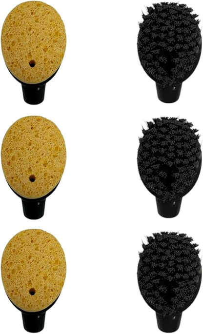 6-Piece Dish Brush Refill Set – 3 Durable Bristle Brush Heads and 3 Non-Scratch Sponge Refills – Replacement Heads for Soap Dispensing Dish Wand – Versatile Kitchen Scrubbing Kit