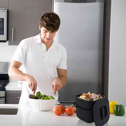 4-Liter Kitchen Compost Bin with Handles for Countertop Food Scrap Collection.Black-4L-US