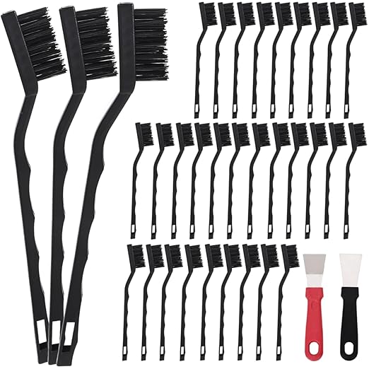 30 PCS Mini Nylon Brush Set，Masonry Brush Wire Bristle for Cleaning Welding Slag and Rust，Curved Handle Brush (Nylon, 30)