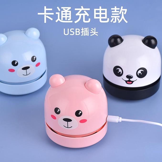 Cartoon Panda Mini Desktop Vacuum Cleaner Handheld Household Rubber Scrap Cleaner-Pink