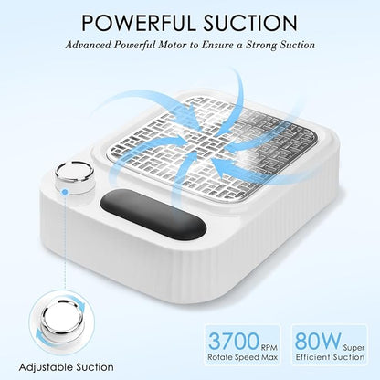 Nail Dust Collector with Reusable Filter for Acrylic Gel Nails, Vacuum Fan Dust Collector for Beginner, Adjustable Nail Vacuum Suction Fan for Manicure Pedicure at Salon or Home