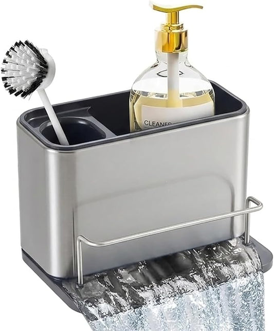 Kitchen Sink Organizer Stainless Steel, Stainless Steel Kitchen Sink Organizer, Compact Multi-Compartment Caddy for Sponges, Brushes & Cleaning Supplies, Rust-Resistant, Easy to Clean