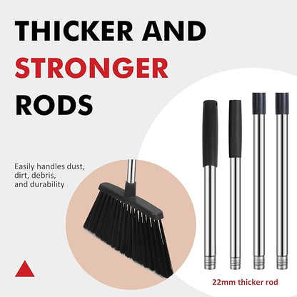 NACENA Heavy Duty Broom, 55 Inch Long Handle Outdoor Large Angle Brooms, Commercial Broom for Sweeping Indoor, for Home Garage Kitchen Office Courtyard Lobby Patio Lawn Concrete, 4 Pack (Black)