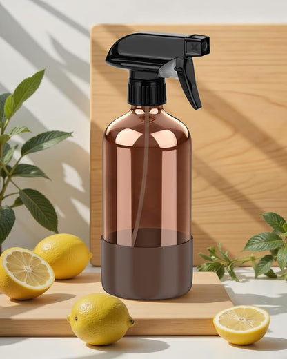 Bontip Amber Glass Spray Bottle with Silicone Sleeve Protection, 16 oz Refillable Spray Bottles for Cleaning Solutions, Plants, Aromatherapy, Facial Hydration (1, Brown, 16 oz)