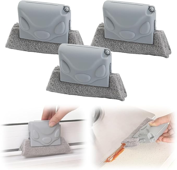 Magic Window Track Cleaner, Upgraded Window Groove Cleaning Brushes for Sliding Doors, Gaps, Tiles, Shutters, and Car Vents (3, Grey)