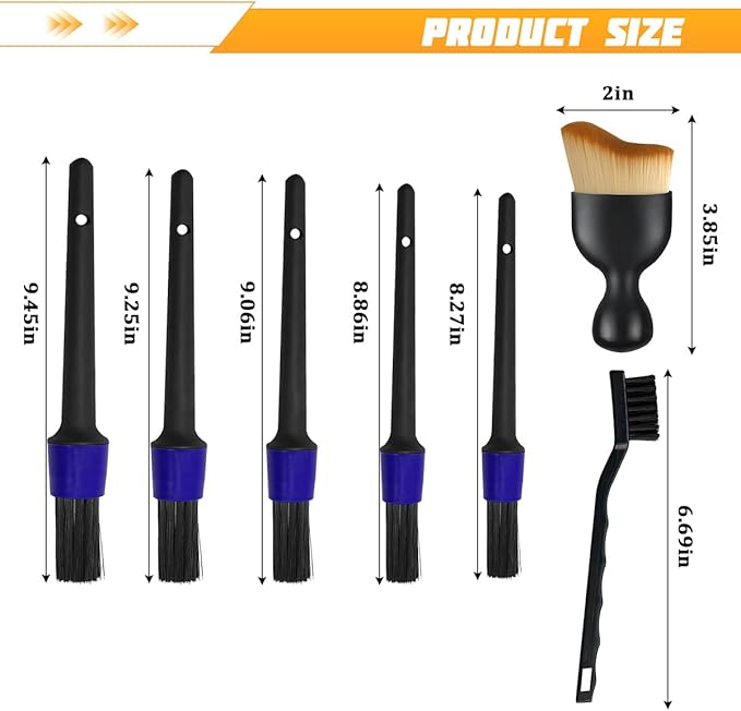 9PCS Car Detailing Brush Kit, Includes 5 Soft No Scratch Detail and 2 Air Vent & 2 Wire Brush, Multi-Use Automotive Interior Detailing Duster Tool Kit, Universal for Most Vehicles