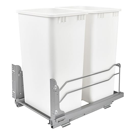 Rev-A-Shelf Double Pullout Trash Cans for Full Height Kitchen Cabinets 50 Quart 12.5 Gallon with Soft-Close Slides, 14.5" Min Opening, 53WC-2150SCDM-211