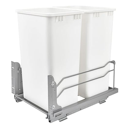 Rev-A-Shelf Double Pullout Trash Cans for Full Height Kitchen Cabinets 50 Quart 12.5 Gallon with Soft-Close Slides, 14.5" Min Opening, 53WC-2150SCDM-211