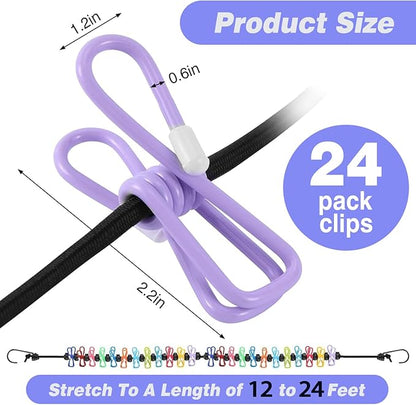 Travel Clothesline: 11.8Ft Portable Clothes Line with 24 Clothes Clips Corde a Linge Voyage Camper Essentials for Travel/Courtyard/Balcony/Hotel Rooms or Bathroom