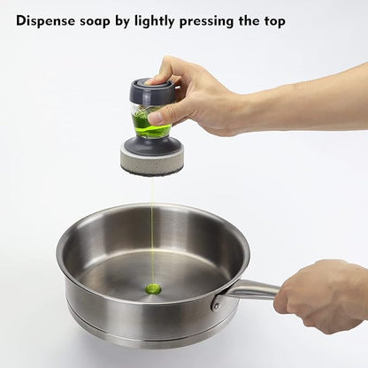 DAPOWER Dish Brush with Soap Dispenser, Kitchen Scrub Brush for Dishes Pots Pans Sink Cleaning, Scrub Sponge Dish Scrubber with Holder Set (Grey Handle & Scrub Sponge)