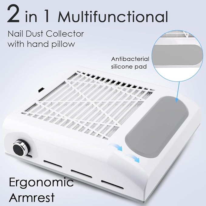 Nail Dust Collector Vacuum 80W Adjustable Power Suction CoFashion Nail Dust Cleaner Machine for Manicure, Dust Collector for Nails for Salon Home Use- Nail Filter When Using Nail Drill