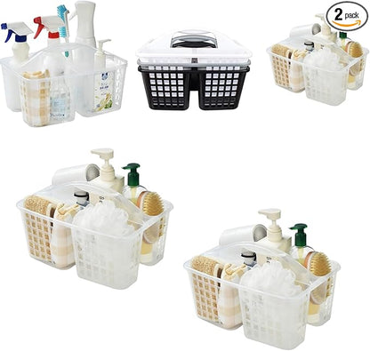 Portable Shower Caddy Basket,Convenient Cleaning Supplies Organizer with Compartments and Handle,Ideal for Bathroom, Bedroom, Kitchen, College Dorm,Garden,etc.transparent-2 Pcs