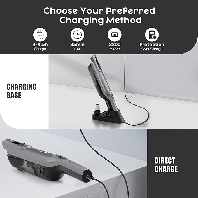 Cordless Handheld Vacuum, Lightweight Portable Hand Vacuum Cleaner with LED Light,Rechargeable Hand Held Vacuum with One-Touch Empty, Powerful Suction for Office, Home,Car, Silver
