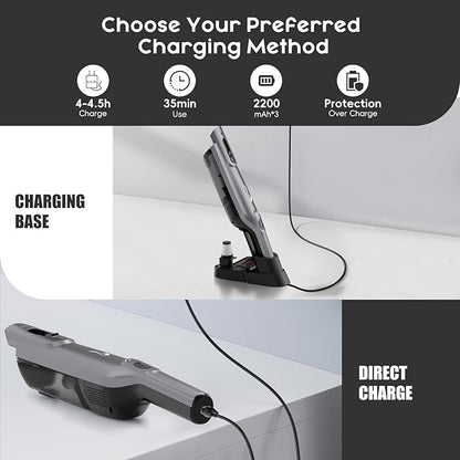 Cordless Handheld Vacuum, Lightweight Portable Hand Vacuum Cleaner with LED Light,Rechargeable Hand Held Vacuum with One-Touch Empty, Powerful Suction for Office, Home,Car, Silver