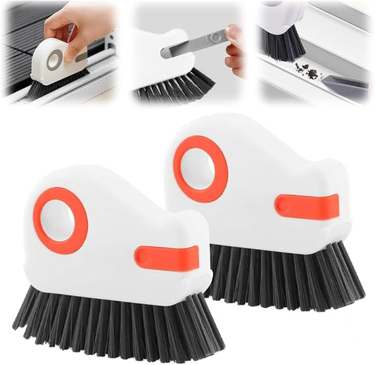 2 in 1 Groove Cleaning Brush, Window Track Cleaning Tools with Hard Bristles and Hidden Scraper, Crevice Brush for Sliding Door Track, Window Seal and Sill (Orange-2Pcs)