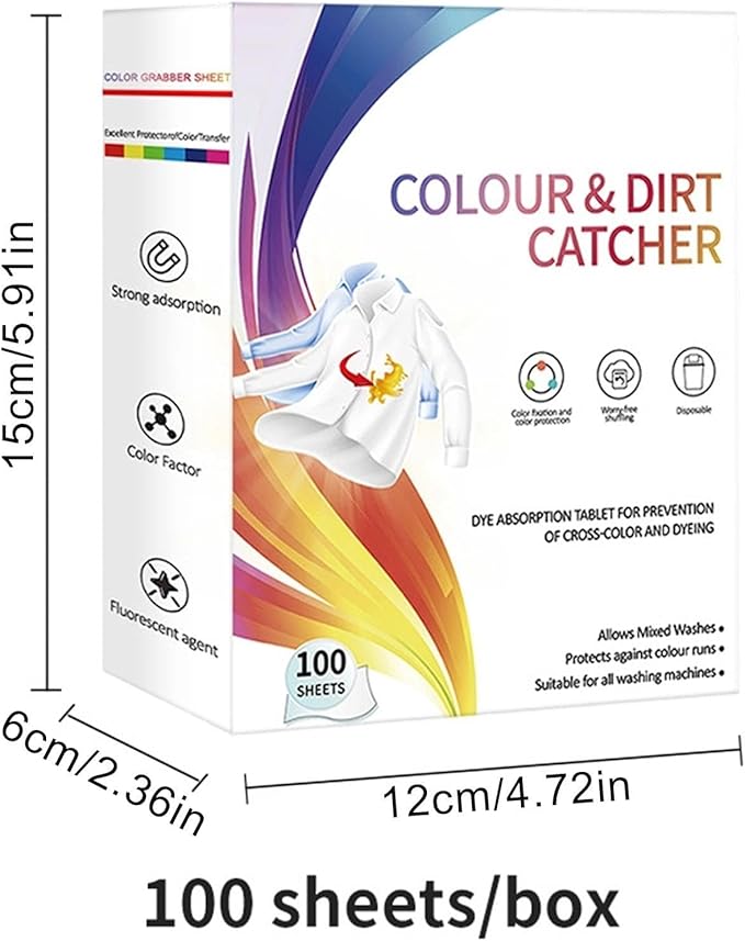 Color Guard Sheets for Laundry - 100 Count Dye Trapping Washing Accessories, Fabric Bleed Prevention Absorbent Paper, Garment Care Cleaning Companion | Clothing Protection Laundry Supplies for Residen
