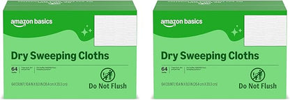 Amazon Basics Dry Sweeping Cloths for Floor Cleaning, Pet Hair, Dust, Dirt, Multi-Surface, Disposable, Fits Swiffer Sweeper Mop Heads, 64 Count (Pack of 2), Packaging May Vary