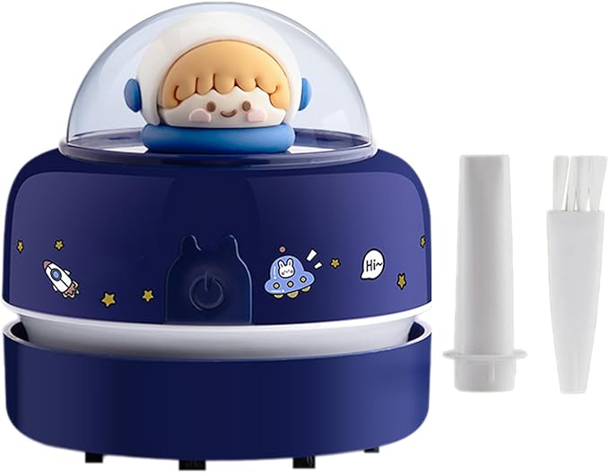 Desktop Mini Cute Vacuum Cleaner, Portable Cartoon Cleaner and Dust Sweep, Table Dust Sweeper Energy Saving, Design for Keyboard, Home, School, Office (Blue)