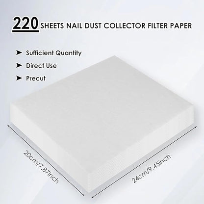 220 Sheets Nail Dust Collector Filter Paper: Disposable Dust Vacuum Filter for Most Nail Dust Fan Extractor Machine, Dust Cleaner Replacement Filter Paper Nail Tech Supplies Accessories for Home Salon