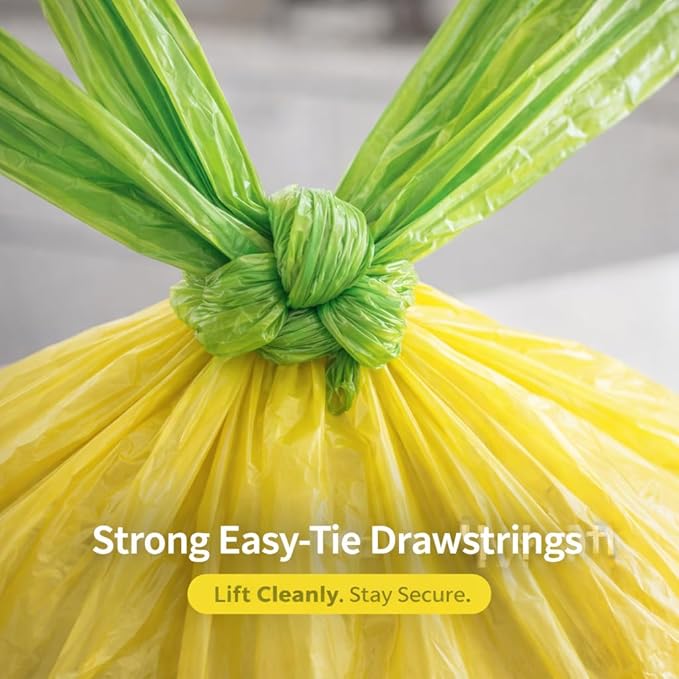 13 Gallon Biodegradable Trash Bags with Drawstring, 75 Count – 1.4 Mil Thick Plant Based Tall Kitchen Garbage Bags with Convenient Tear-free Dispensing, Heavy Duty Leak Resistant Green Garbage Liners