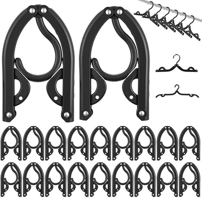 Foldable Travel Hangers,Essentials for Laundry,Portable and Collapsible with Hook,Essentials for Cruise Ship,Vacation,Camping,RV,Road Trip,Hotel,Business Travel, Student Apartment 20 PCS (Black)
