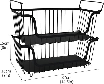 2 Pack Cleaning Supply Caddy and Trash Bag Holder Stand Set,Stackable Wire Storage Baskets,Under Sink Organizer,Cleaning Products Storage Organizer with Handles for Bathroom, Bedroom,Kitchen