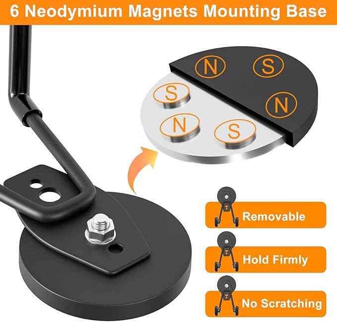 ENUODA Strong Magnetic Hooks Heavy Duty Magnet Garage Hooks for Cruise Magnet Tool Holder for Hanging Garden Tools, Cabinet, Van, Pegbaord, Kitchen, Outdoor, 2Pack