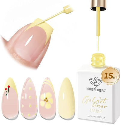 modelones Yellow French Tip Liner Gel Polish, 15 ML Butter Light Yellow Pastel Color Nail Art Paint Swirl with Fine Line Brush Soak Off U V DIY Home Salon Professional Manicure Design Gift for Women