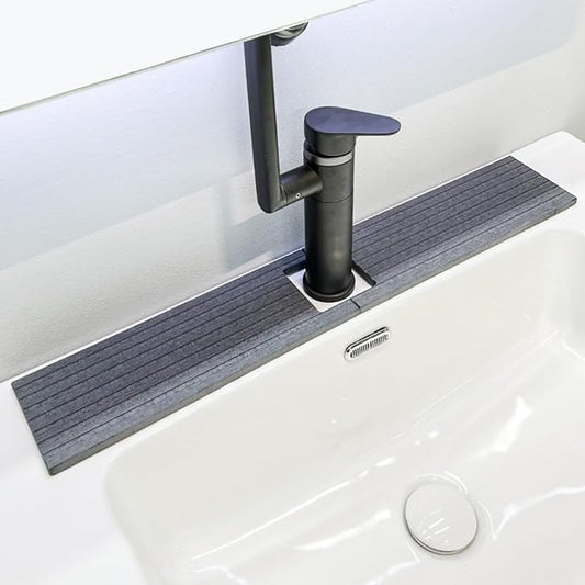 Kitchen Sink Faucet Mat, 24'' Long Diatomite Quick Drying Stone Sink Tray, Prevents Moisture Buildup, Suitable for Bathroom Kitchen Counter Top Faucet Around Splash Guard[Drak Grey, 23.6" x 3.9"]