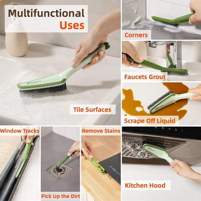 3-in-1 Detachable Crevice Cleaning Brush for Sinks, Faucets & Tile Grout, Multifunctional Narrow Gap Cleaner for Kitchen & Bathroom Dead Corners, Modern Aesthetic Detail Scrub Tool (Orange)