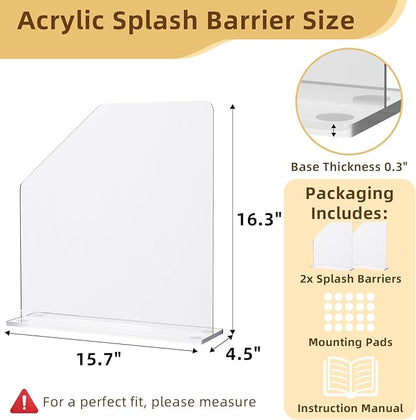 2 Pcs Acrylic Sink Splash Barrier, Clear Splatter Barrier, Freestanding Protective Panel with Cutaway, for Kitchen Hospital Labs Office, 15.7" L x 4.5" W x 16.3" H