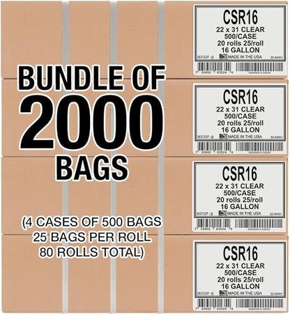 Aluf Plastics 12-16 Gallon 1 MIL (eq) Clear Heavy Duty Garbage Bags - 22" x 31" - Pack of 2000 - For Industrial, Recycling, Storage, & Outdoor