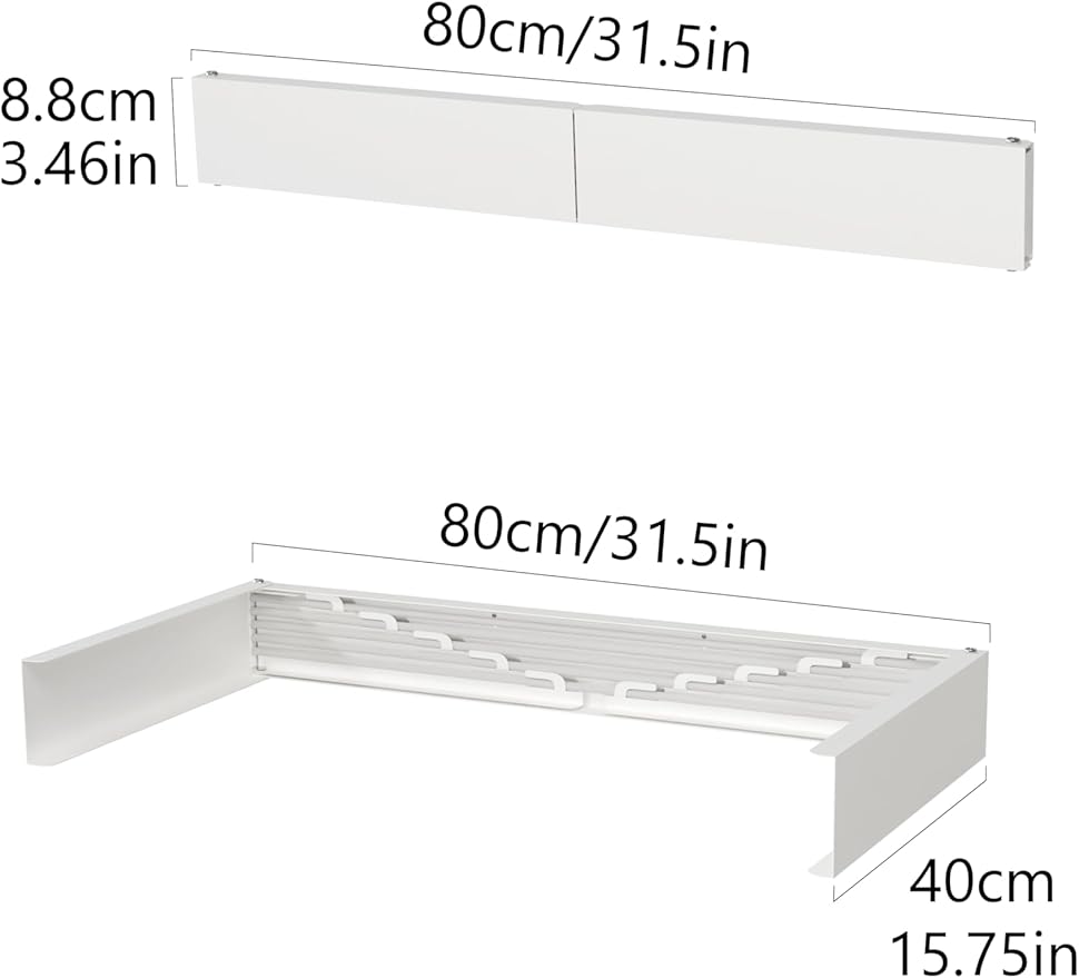 JOOM Laundry Drying Rack Collapsible, Wall Mounted Clothes Drying Rack, Retractable Drying Rack, 31.5" Wide, 5 Aluminum Rods, 60 lb Capacity (White 31.5")