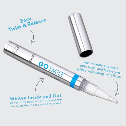 GO SMILE On the Go Teeth Whitening Pen 1.3mL, Portable Whitener & Stain Remover, Whitening Strips Alternative, Quick Dry Brush Applicator, Travel Size Oral Care Gift for Women & Men, Mint, Pack of 2