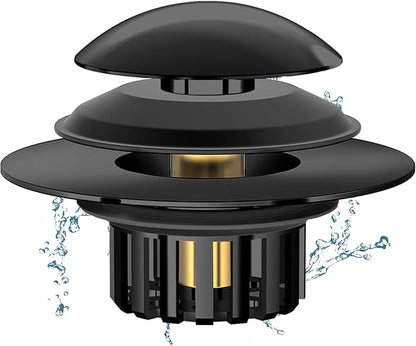 2 in 1 Tub Stopper Bathtub Drain Hair Catcher with Dual Filtration Design, Anti-Clogging Bathtub Drain Plug Bath Tub Stoppers for 1.45-1.8" Drain Shoe, Black