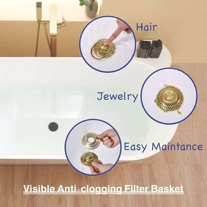 Universal Bathtub Drain Stopper with Removable Hair Catcher, 3-in-1 Pop-up Drain Plug Fits 1.38 to 2.1 Inch Holes, Upgrade Shower Drain Cover with Stainless Steel Filter