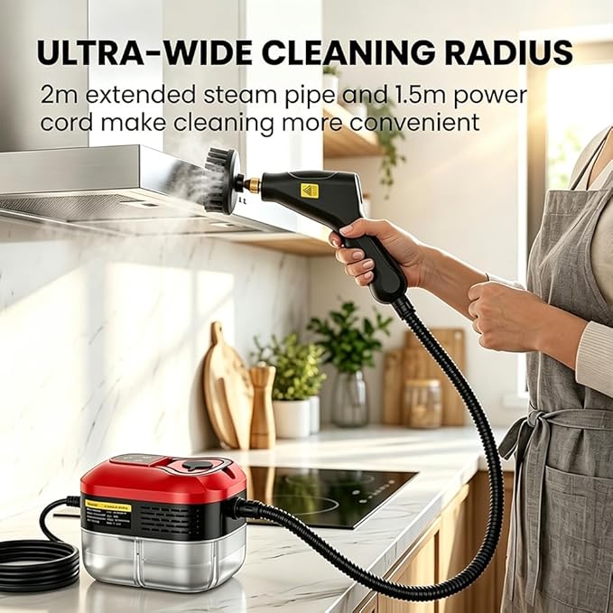 2500W Handheld Steam Cleaner for Home: High Temperature Pressurized Steamer with 6 Adjustable Levels for Cleaning - Portable Multi-Surface Steam Cleaning Machine for Kitchen, Furniture (black)