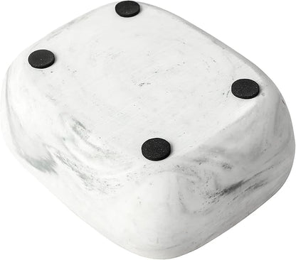 MyGift Modern White Resin Sponge Holder for Kitchen Sink, Countertop Dish Sponge Holder with 2 Compartments and Marble Pattern