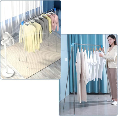 Portable Garment Rack, Folding Clothes Rack, Collapsible Clothing Rack for Dance, Travel, Camping, Laundry, Indoor, Outdoor, Drying, RV, Mini Compact Racks Blue + 3 Foldable Clothes Hangers