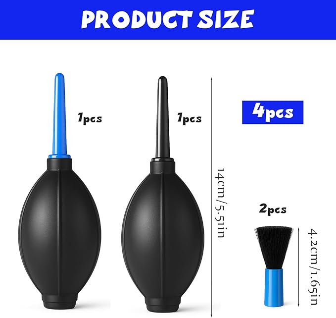 2 Pack Air Blower with Soft Brush, Versatile Manual Rubber Bulb Air Blower Blaster Pump Dust Cleaner Brush for Cameras, Microscopes, Telescopes, Musical Instruments, Keyboards, and Indoor Plants