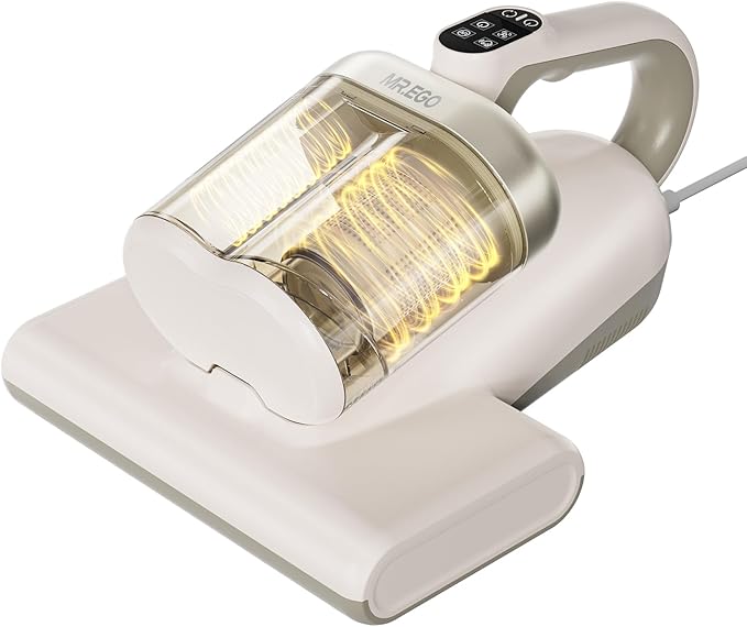 Mr.ego Mattress Vacuum Cleaner, 4-in-1 Bed Vacuum Cleaner, 16kPa Strong Suction, 253.7 nm UV-C Light & Ultrasonic, Dual Dust Cup, Wide Suction Port, Corded Handheld Vacuum for Bed, Sofa, Crib