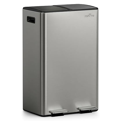 mVm 16(2X8) Gal Dual Trash Can, 2 Compartment Trash Can with Light Lids, Recycling Bin for Kitchen Home Office (Gray)