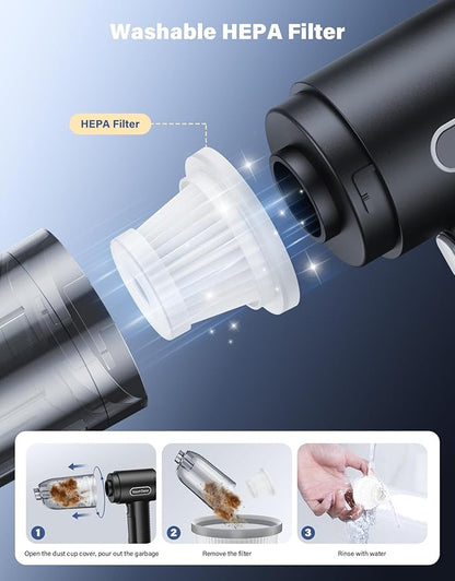 Car Vacuum Portable Cordless, 20000Pa Handheld Vacuum Mini Vacuum Cleaner High Power with Best Suction Brushless Motor, 4 in 1 2-Speed Air Duster Portable Vacuum for Car Keyboard Pet Hair