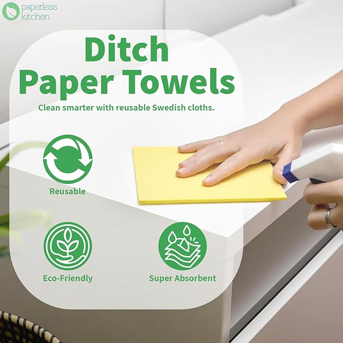 Reusable Swedish Dishcloths (12 Pack) – Ultra Absorbent, Eco-Friendly Kitchen Cleaning Cloths – Best Value Paper Towel Alternative for Dishes, Counters, Glass & Everyday Wiping