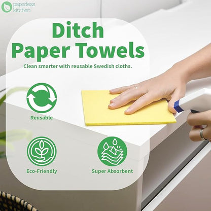 Reusable Swedish Dishcloths (12 Pack) – Ultra Absorbent, Eco-Friendly Kitchen Cleaning Cloths – Best Value Paper Towel Alternative for Dishes, Counters, Glass & Everyday Wiping
