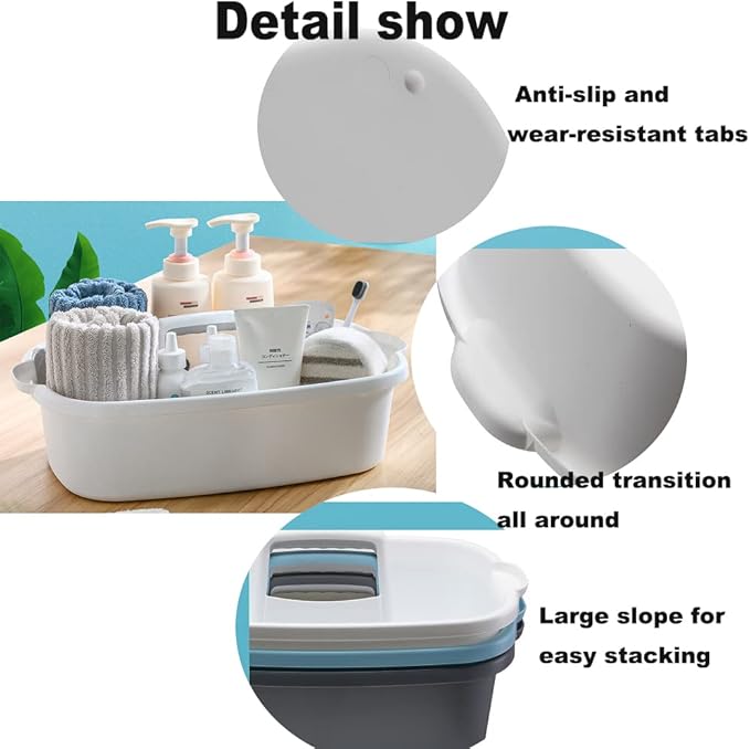 Cleaning Supplies Caddy, Large Plastic Shower Caddy Basket with Handle, Portable Cleaning Tool Storage Tote for Dorm, Bath, Pantry (grey, White, blue) (White)