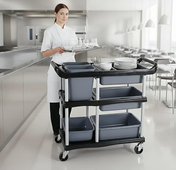 3 Tier Utility Cart Heavy Duty 330lbs Capacity Rolling Service Cart Utility Carts with Wheels Storage Cart Restaurant Supplies Great for Hotel,Kitchen,Laundry Room,Siz:41x18.3x37