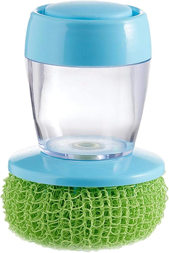 awakentti Soap Dispensing Palm Brush, Soap Dispensing Palm Brush Storage Set, Refillable and Visible, Portable Dish Brush for Dishes Pot Pan Kitchen Sink Scrubbing (Blue)